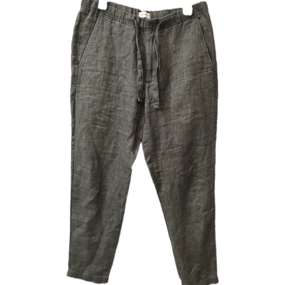 Club Monaco Women Linen Pant Trouser Slack Olive Gray Office Business Sz Medium